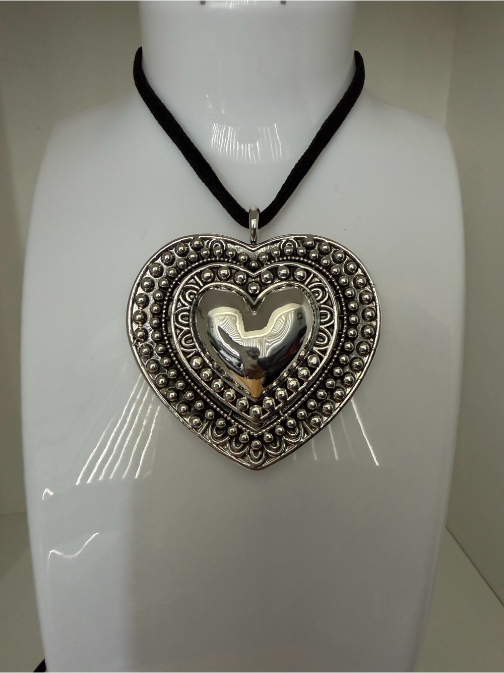 Huge Sterling Silver 925 Heart Pendant (only) Black Cord not included.